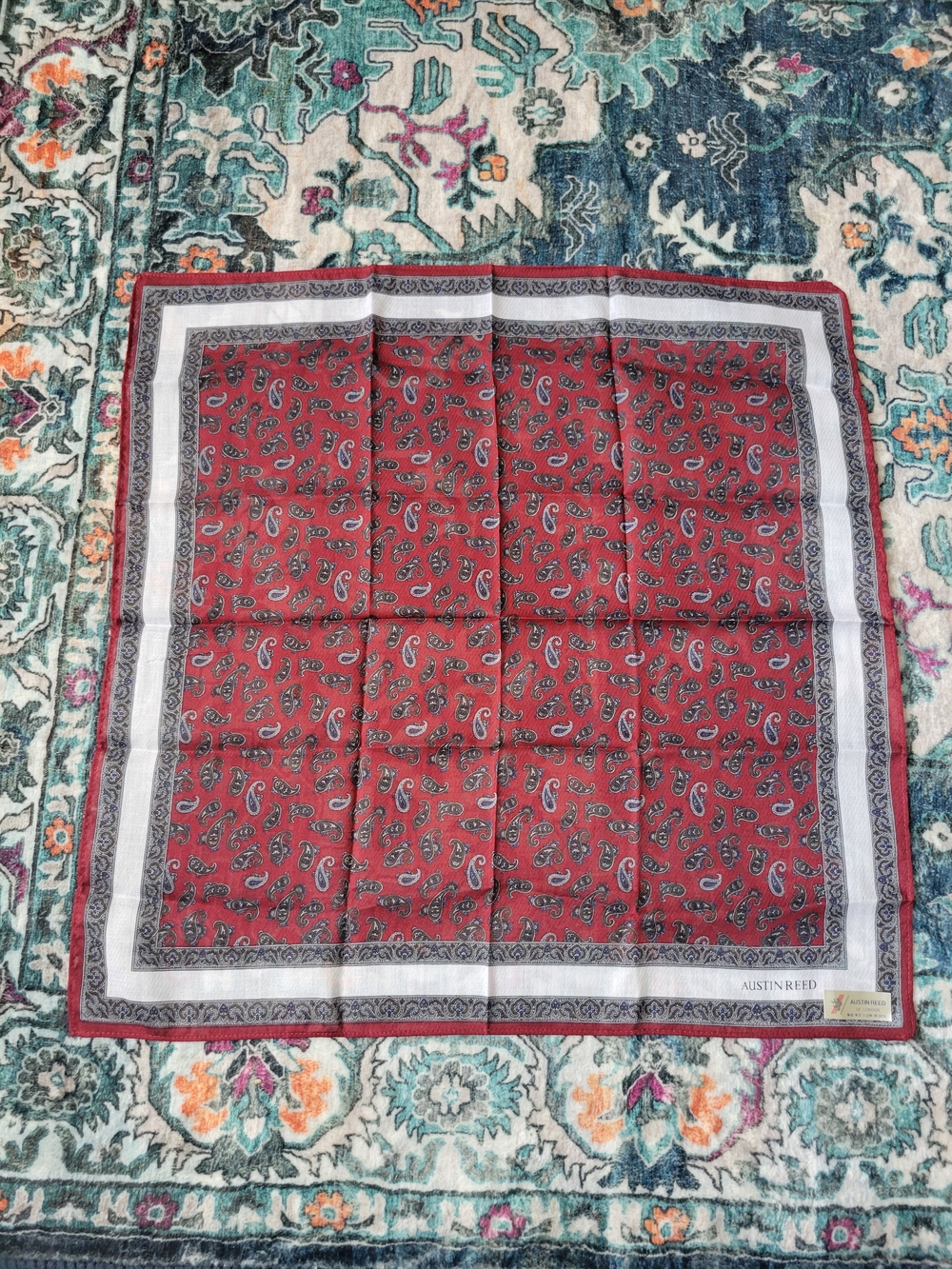 Austin Reed Red Paisley Silk Pocket Square - Picture 3 of 5